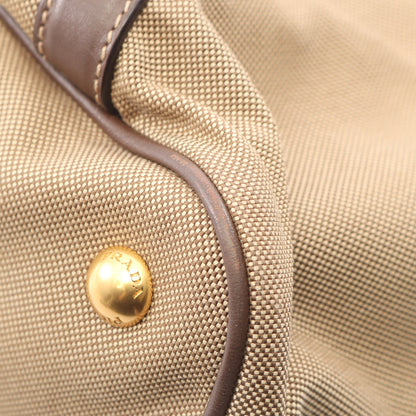 LOGO JACQUARD ロゴジャガード 2WAY ハンドバッグ キャンバス レザー ベージュ ダークブラウン プラダ