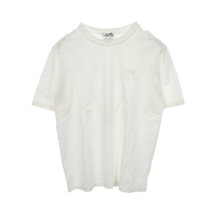 ロゴ 像 刺繍 クルーネック 半袖Tシャツ コットン ホワイト エルメス