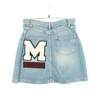 バックロゴ ダメージ加工 デニムスカート コットン ライトブルー エムエスジーエム ボトムス MSGM