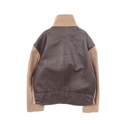 ストレート ジャケット ウール レザー ベージュ ダークブラウン エルメス アウター HERMES