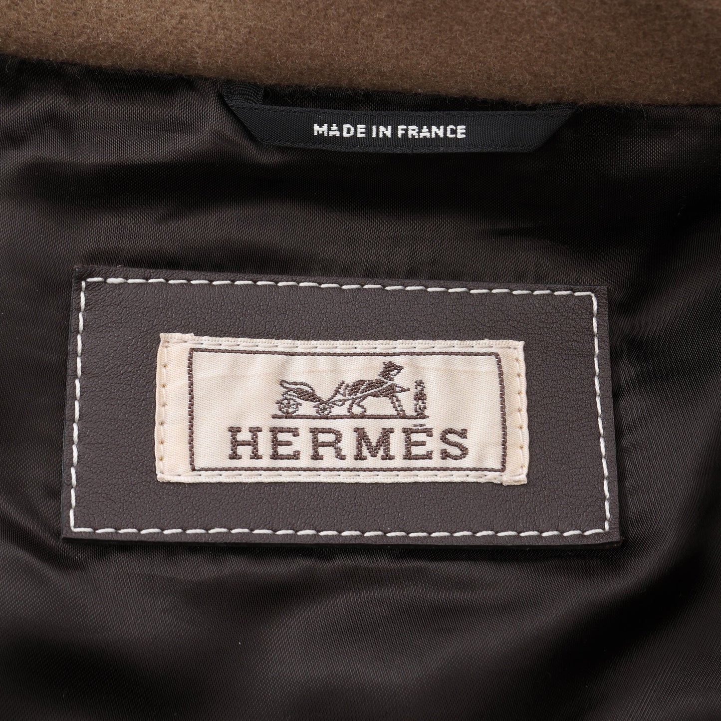 ストレート ジャケット ウール レザー ベージュ ダークブラウン エルメス アウター HERMES