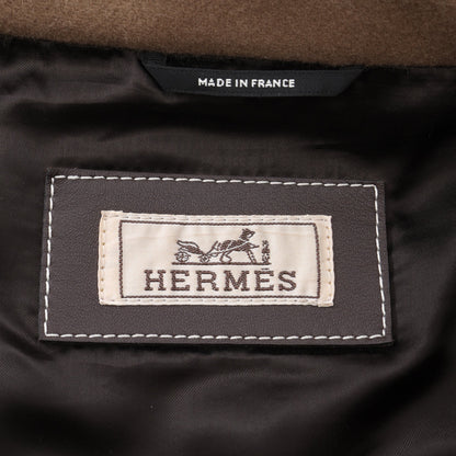 ストレート ジャケット ウール レザー ベージュ ダークブラウン エルメス アウター HERMES