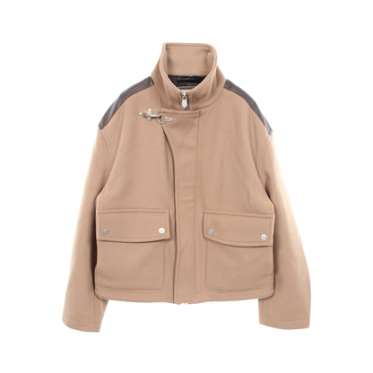ストレート ジャケット ウール レザー ベージュ ダークブラウン エルメス アウター HERMES