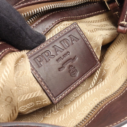 LOGO JACQUARD ロゴジャガード ショルダーバッグ キャンバス レザー ベージュ ブラウン プラダ