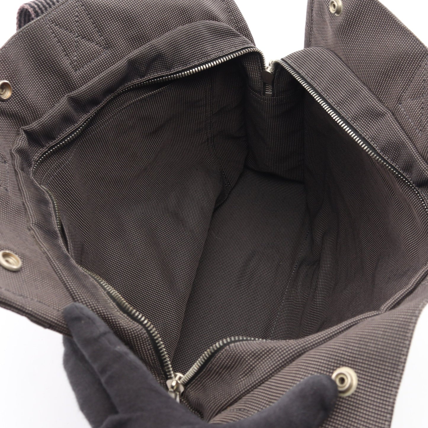 エールラインMM ハンドバッグ トートバッグ ナイロンキャンバス グレー シルバー金具 エルメス