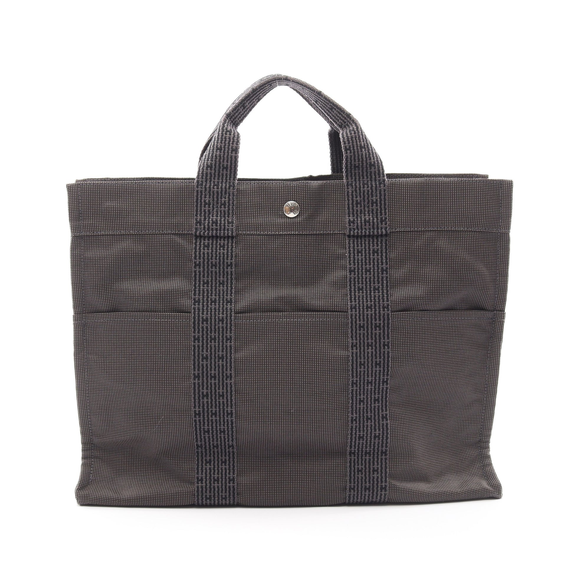エールラインMM ハンドバッグ トートバッグ ナイロンキャンバス グレー シルバー金具 エルメス バッグ HERMES