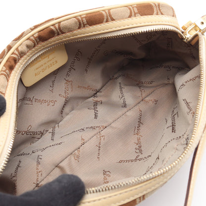 ガンチーニ ショルダーバッグ キャンバス レザー ブラウン アイボリー サルヴァトーレフェラガモ