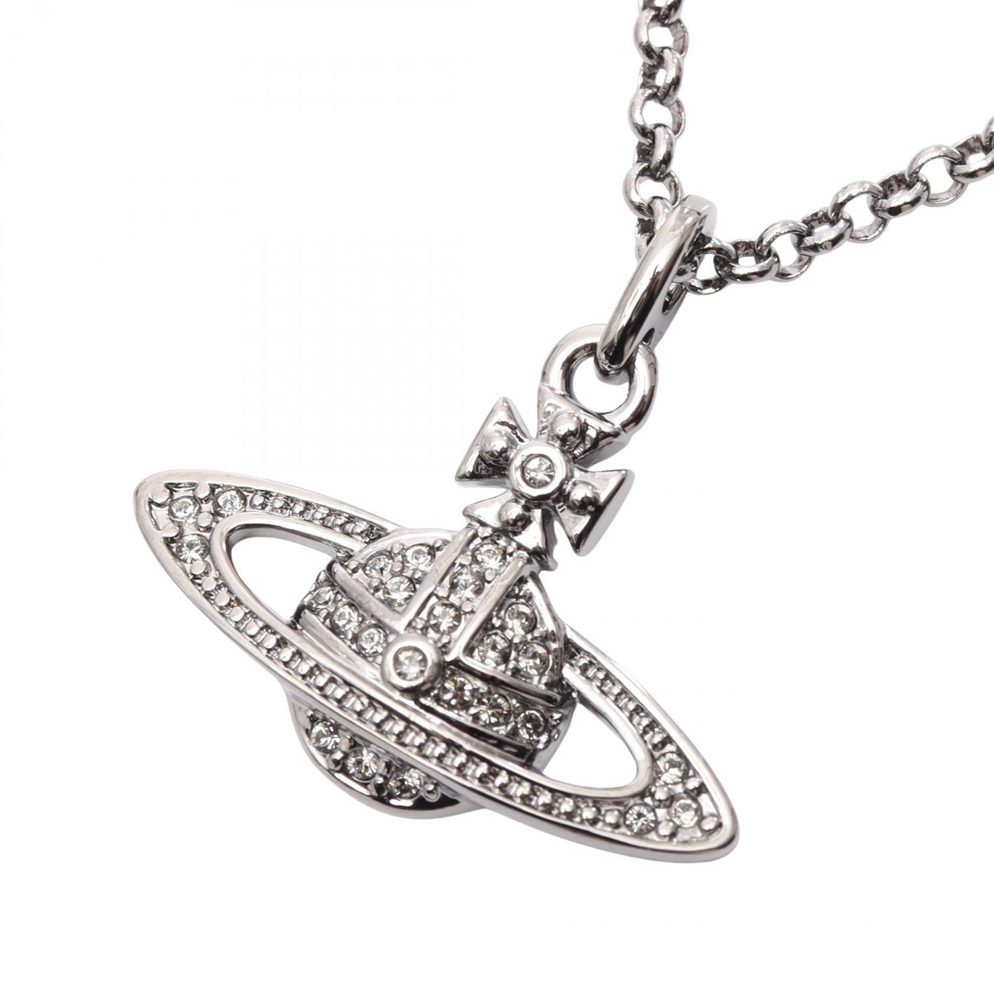 MINI BAS RELIEF PENDANT ネックレス ステンレススチール ラインストーン シルバー クリア ヴィヴィアンウエストウッド