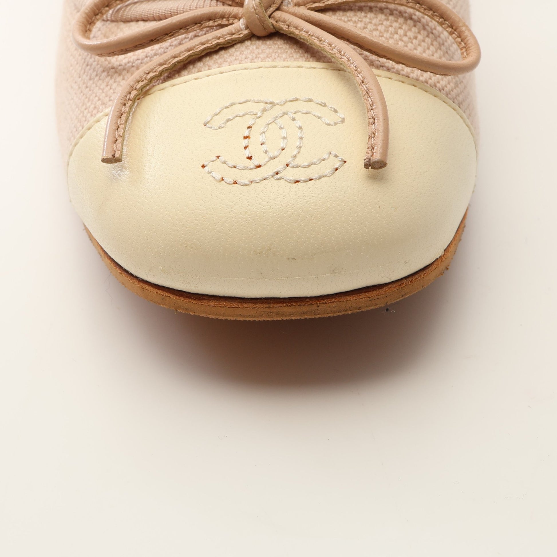 ココマーク リボン パンプス キャンバス レザー ピンクベージュ アイボリー シャネル シューズ CHANEL