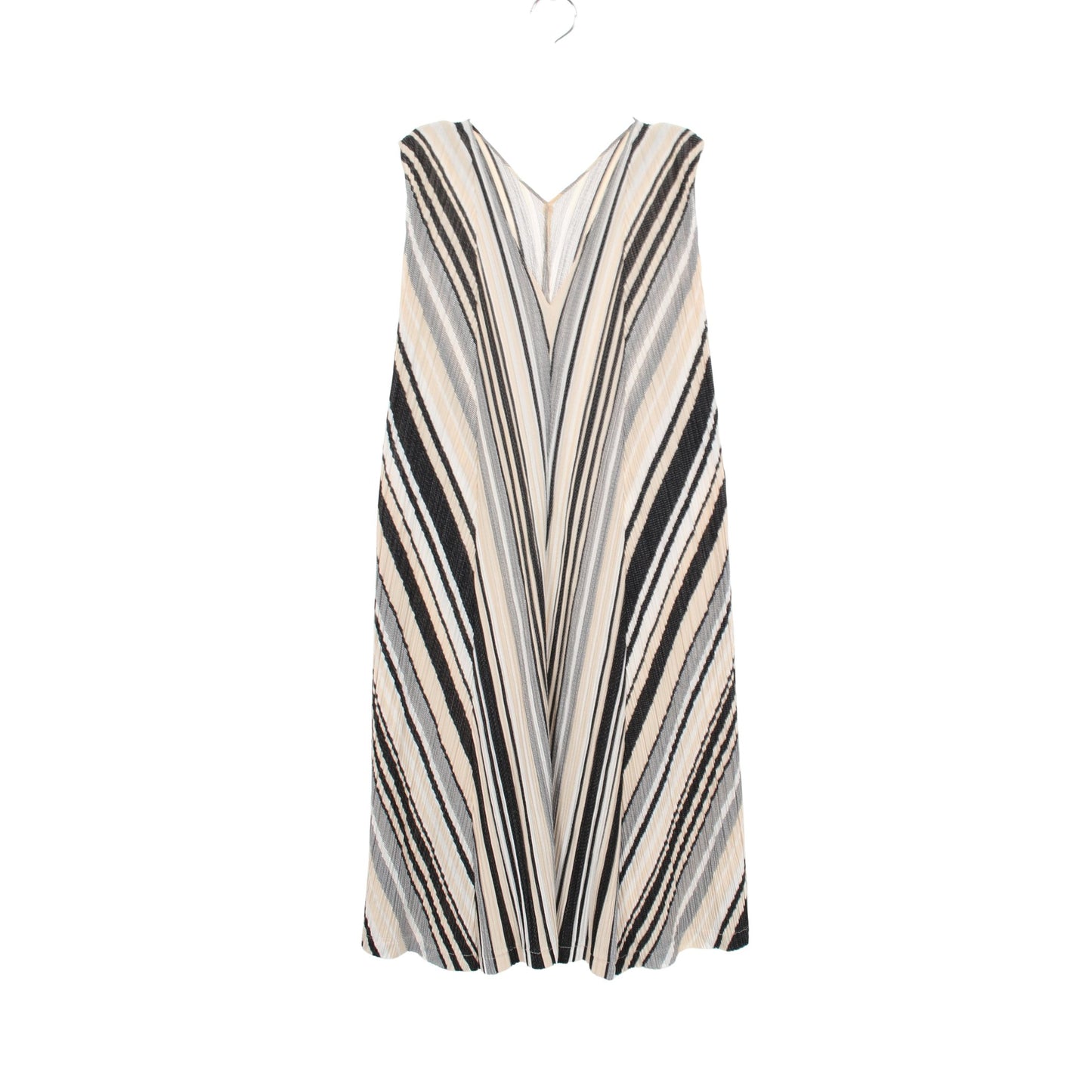プリーツ ストライプ Vネック ノースリーブ ワンピース コットン ブラック ベージュ マルチカラー プリーツプリーズ ワンピース PLEATS PLEASE