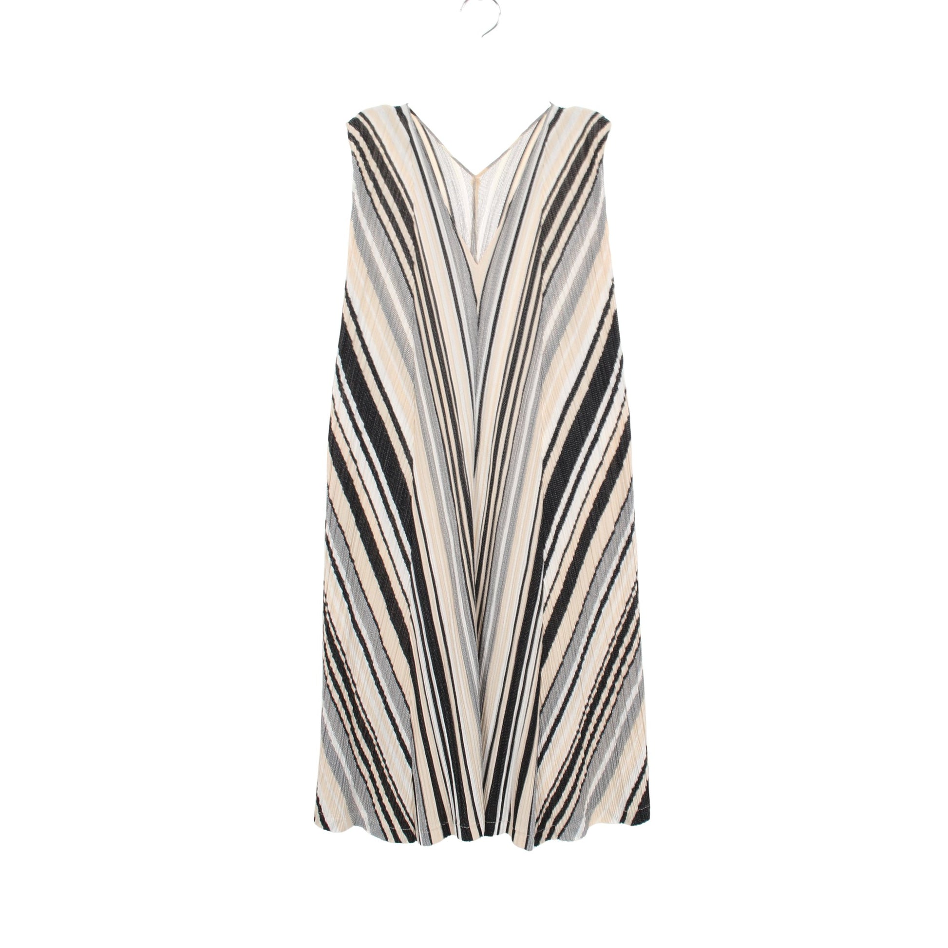 プリーツ ストライプ Vネック ノースリーブ ワンピース コットン ブラック ベージュ マルチカラー プリーツプリーズ ワンピース PLEATS PLEASE