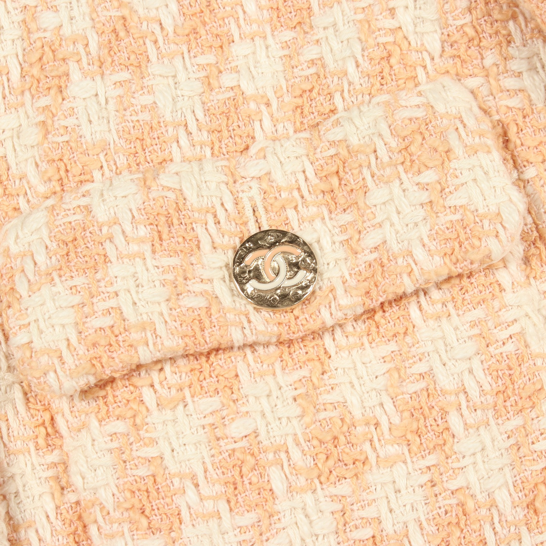 ルイス　CHANEL 千鳥格編織 ツイード ココマーク　CF ココマークボタン 千鳥格子 ツイード ノーカラージャケット コットン