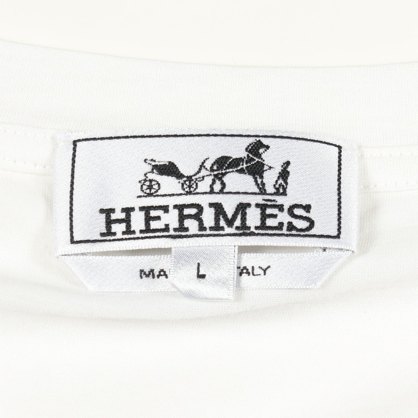 H刺繍 クルーネック 長袖Tシャツ コットン ホワイト エルメス トップス HERMES