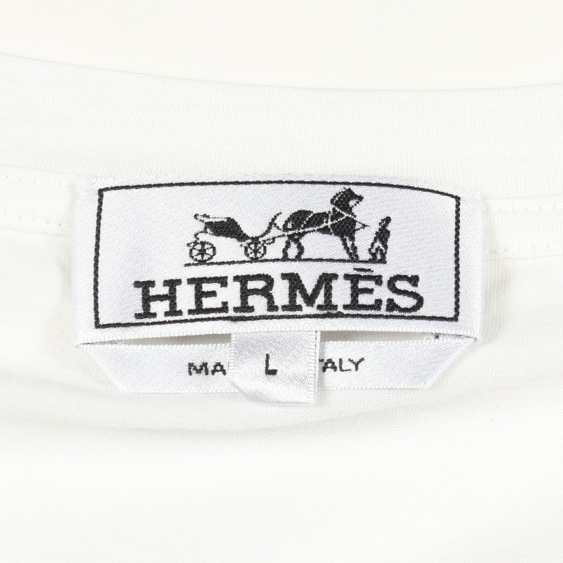 H刺繍 クルーネック 長袖Tシャツ コットン ホワイト エルメス トップス HERMES