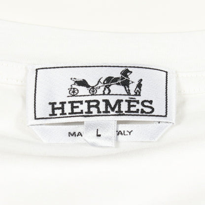 H刺繍 クルーネック 長袖Tシャツ コットン ホワイト エルメス トップス HERMES