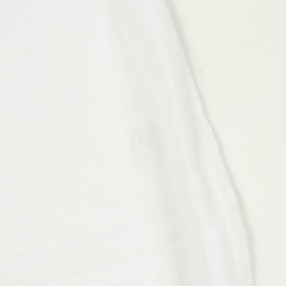 H刺繍 クルーネック 長袖Tシャツ コットン ホワイト エルメス トップス HERMES