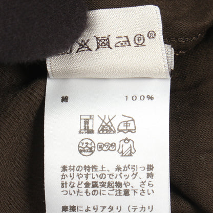 H刺繍 クルーネック 長袖Tシャツ コットン ブラウン エルメス