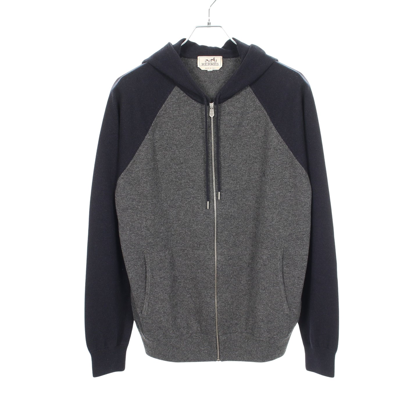 ニット ジップアップパーカー カシミヤ グレー ネイビー エルメス
