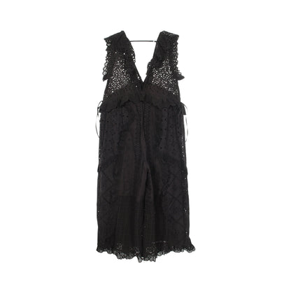 Lace Patch Rompers サロペット オールインワン コットン ブラック メゾンスペシャル