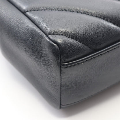マトラッセ Vステッチ トップハンドル 2WAY チェーンショルダーバッグ レザー ネイビー ゴールド金具 シャネル