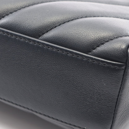 マトラッセ Vステッチ トップハンドル 2WAY チェーンショルダーバッグ レザー ネイビー ゴールド金具 シャネル