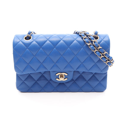 マトラッセ Wフラップ Wチェーンショルダーバッグ キャビアスキン ブルー ゴールド金具 シャネル