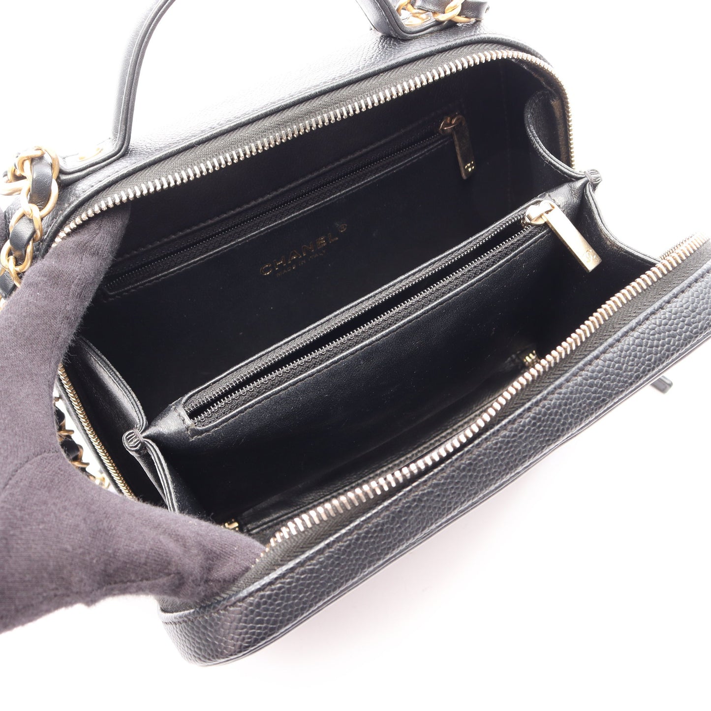 CCフィグリー バニティバッグ 2WAY チェーンショルダーバッグ キャビアスキン ブラック ゴールド金具 シャネル