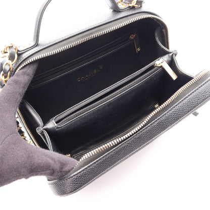 CCフィグリー バニティバッグ 2WAY チェーンショルダーバッグ キャビアスキン ブラック ゴールド金具 シャネル