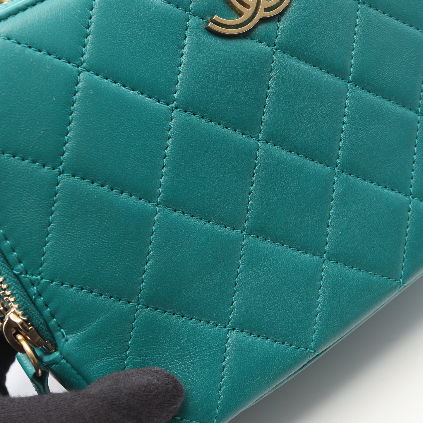 マトラッセ トップハンドル 2WAY チェーンショルダーバッグ レザー グリーン ゴールド金具 シャネル