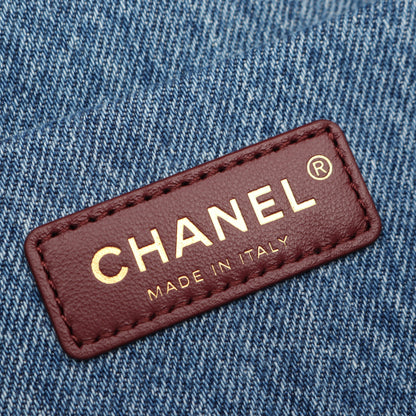 ジャンボマトラッセ Wチェーンショルダーバッグ デニム ブルー ゴールド金具 シャネル