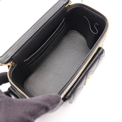 マトラッセ バニティバッグ 2WAY チェーンショルダーバッグ キャビアスキン ブラック ゴールド金具 シャネル