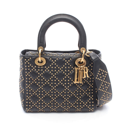 LADY DIOR レディディオール スタッズ 2WAY ハンドバッグ レザー ブラック クリスチャンディオール