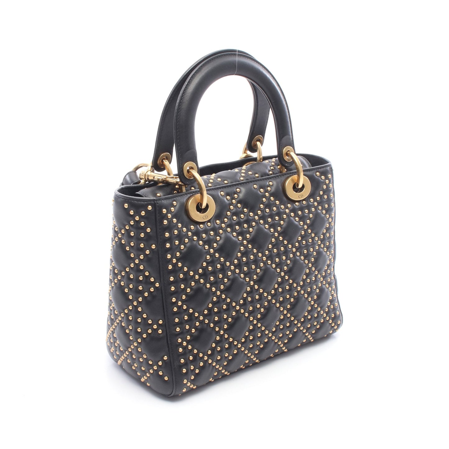 LADY DIOR レディディオール スタッズ 2WAY ハンドバッグ レザー ブラック クリスチャンディオール