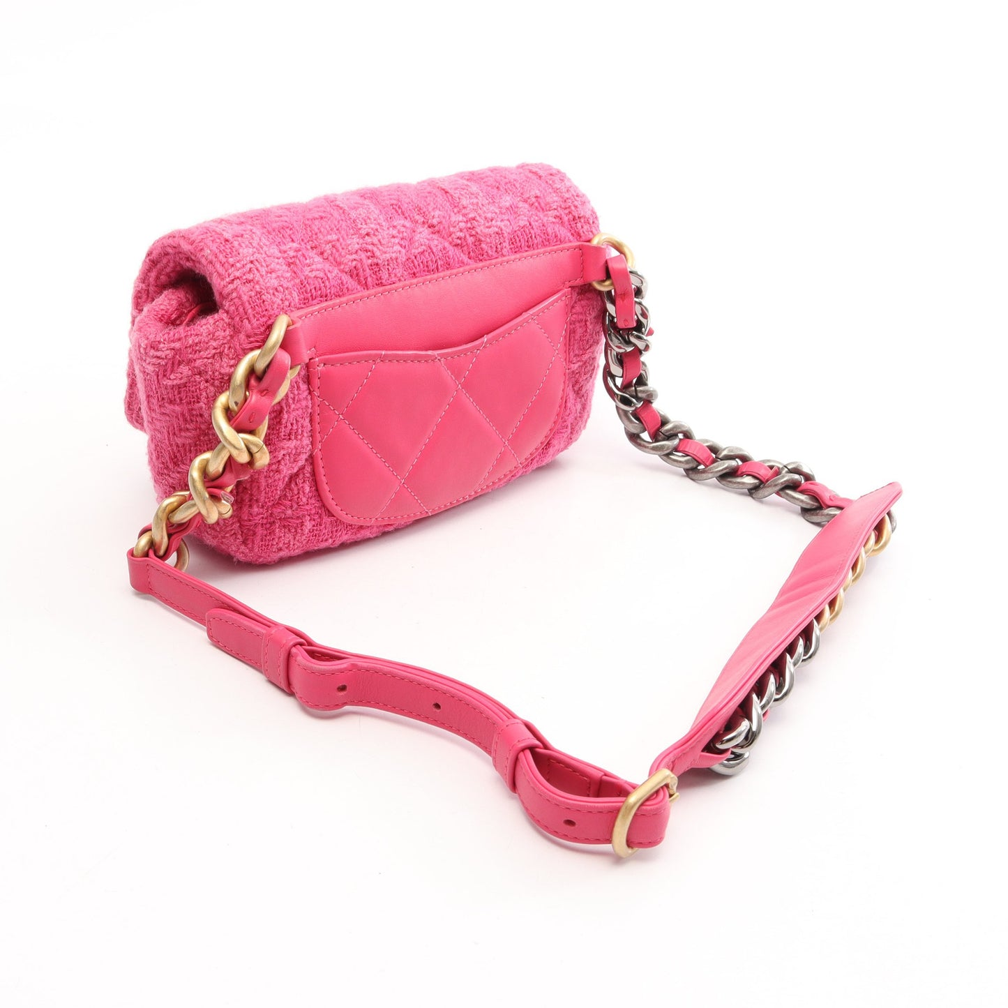 CHANEL19 マトラッセ コンビ金具 ウエストバッグ ツイード レザー ピンクパープル シャネル