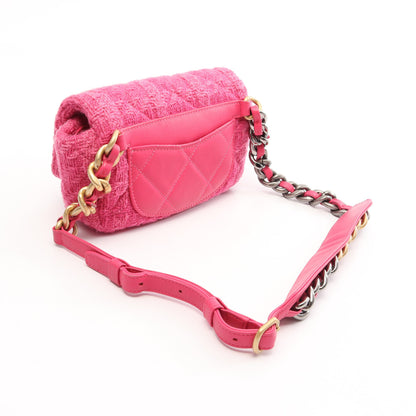 CHANEL19 マトラッセ コンビ金具 ウエストバッグ ツイード レザー ピンクパープル シャネル