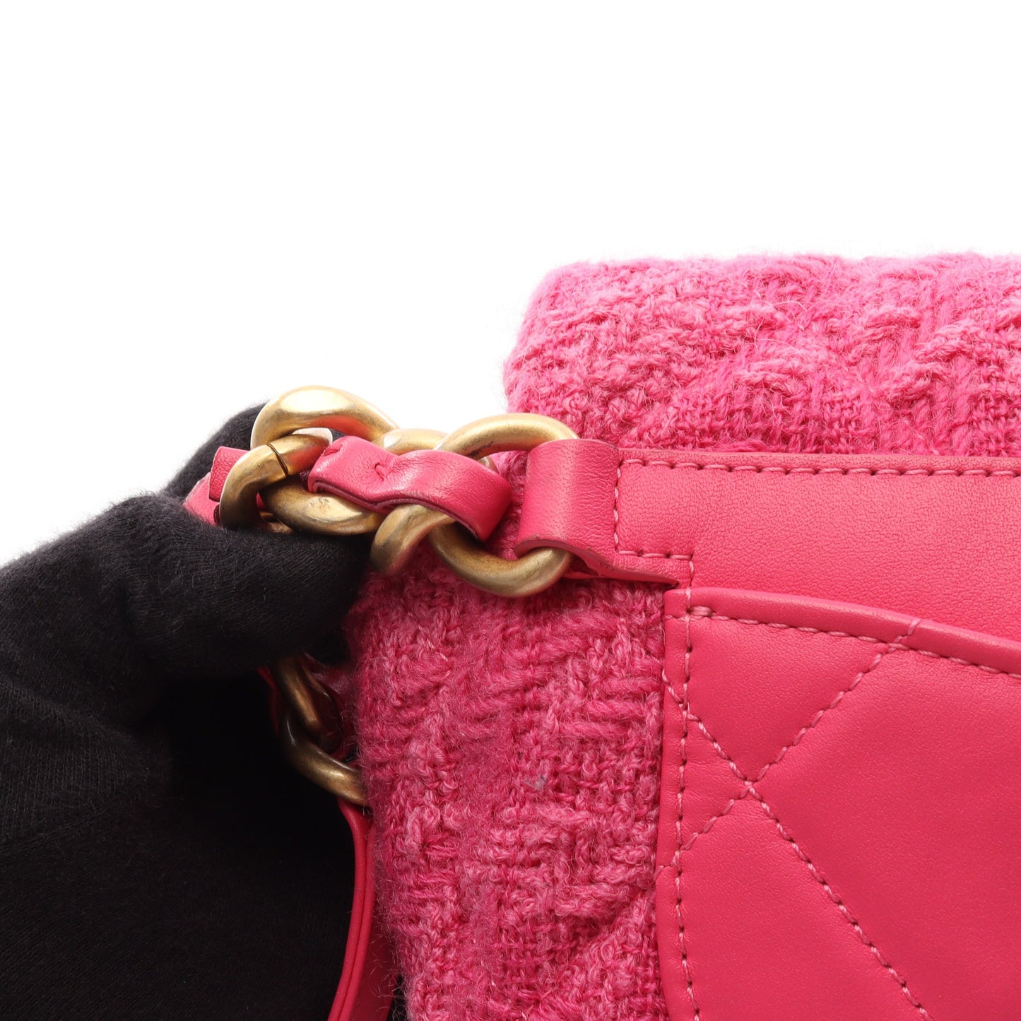 CHANEL19 マトラッセ コンビ金具 ウエストバッグ ツイード レザー ピンクパープル シャネル