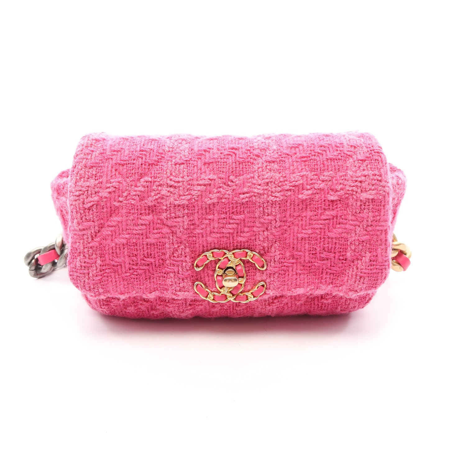 CHANEL19 マトラッセ コンビ金具 ウエストバッグ ツイード レザー ピンクパープル シャネル