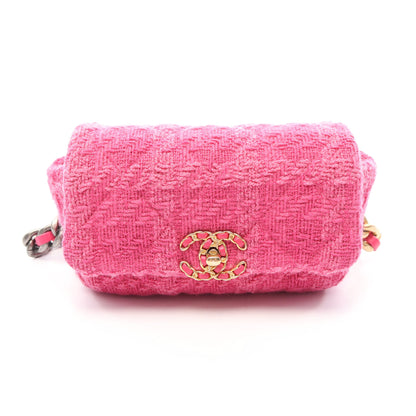 CHANEL19 マトラッセ コンビ金具 ウエストバッグ ツイード レザー ピンクパープル シャネル