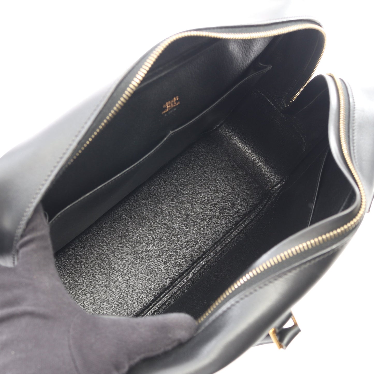 プリュム32 ハンドバッグ レザー ブラック ゴールド金具 □O刻印 エルメス