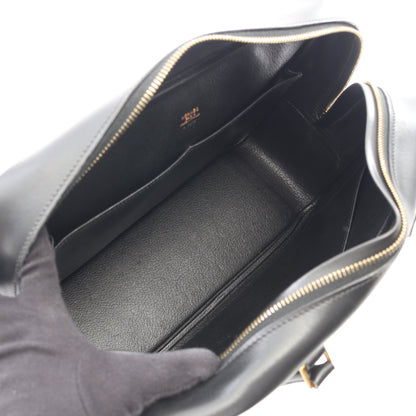 プリュム32 ハンドバッグ レザー ブラック ゴールド金具 □O刻印 エルメス