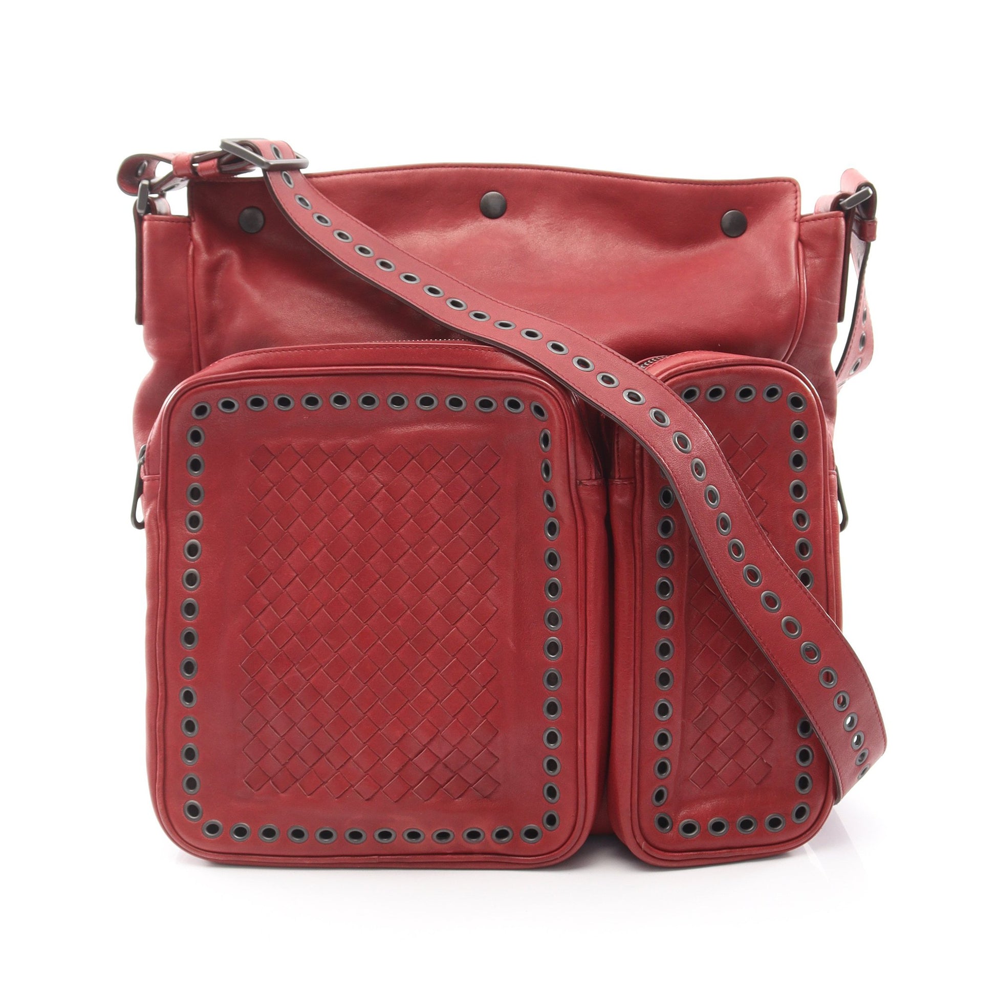 イントレチャート ショルダーバッグ レザー レッド ボッテガヴェネタ バッグ BOTTEGA VENETA