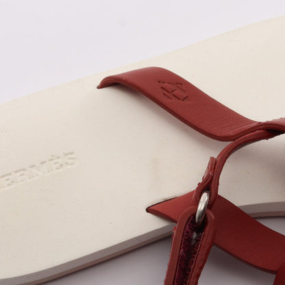 タヒチ サンダル ラバー レザー ホワイト バーガンディ エルメス シューズ HERMES