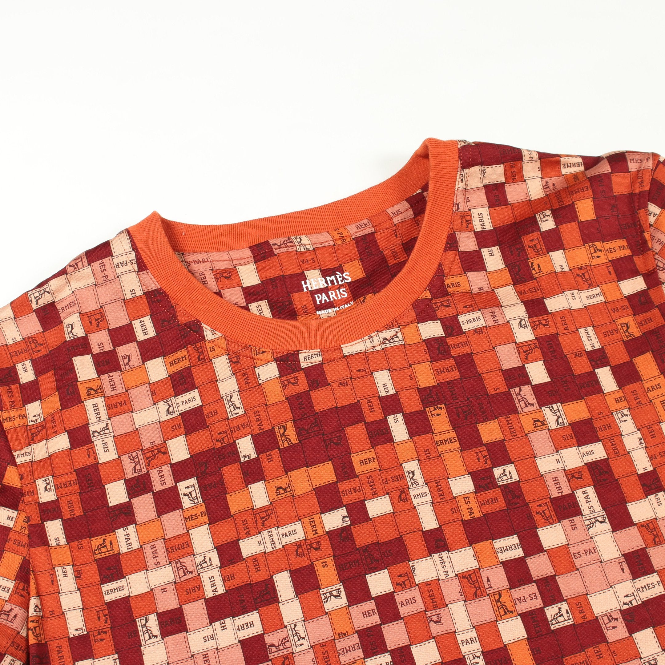 ボルデュックチェック 半袖Tシャツ コットン オレンジブラウン