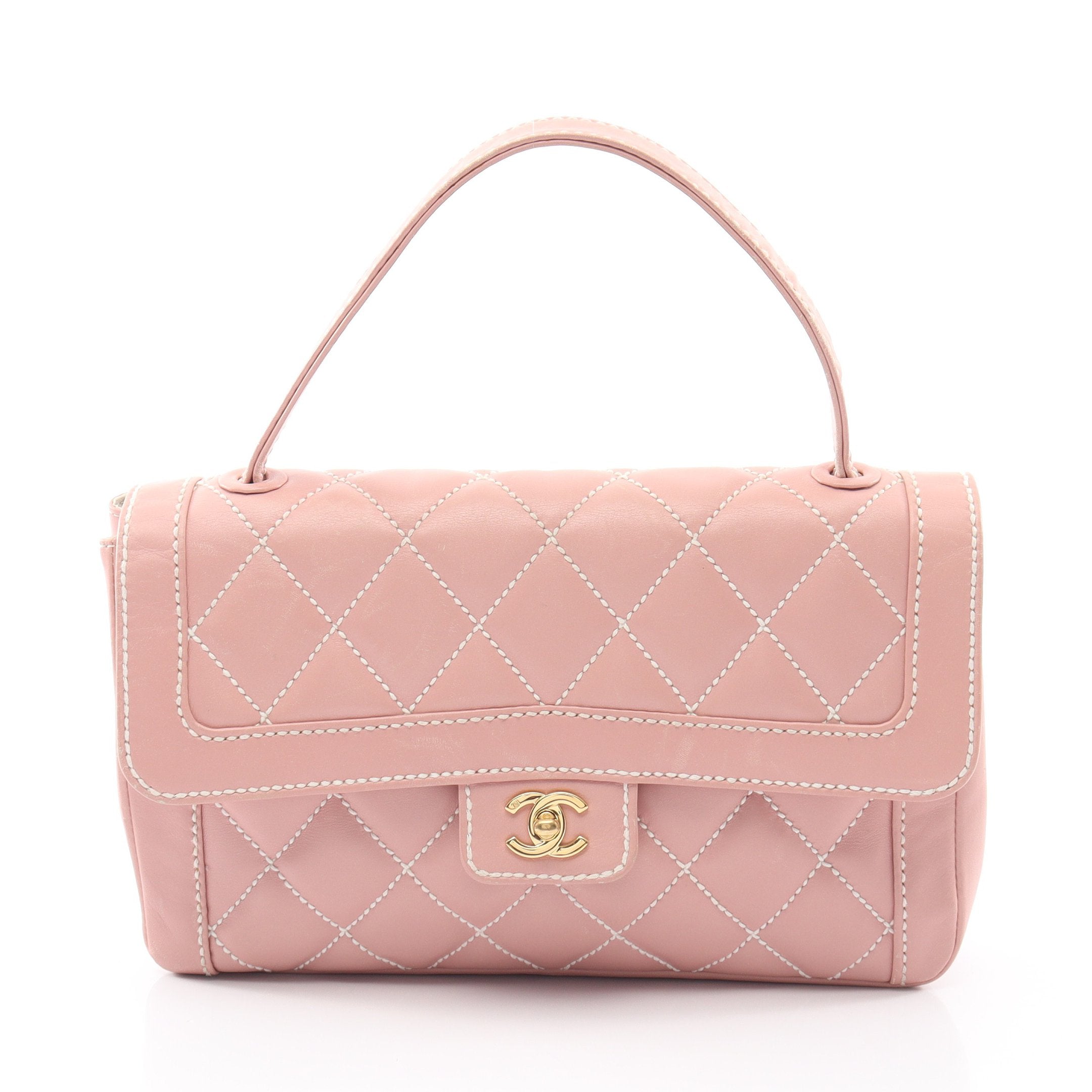 ワイルドステッチ ハンドバッグ レザー ピンク ゴールド金具 シャネル