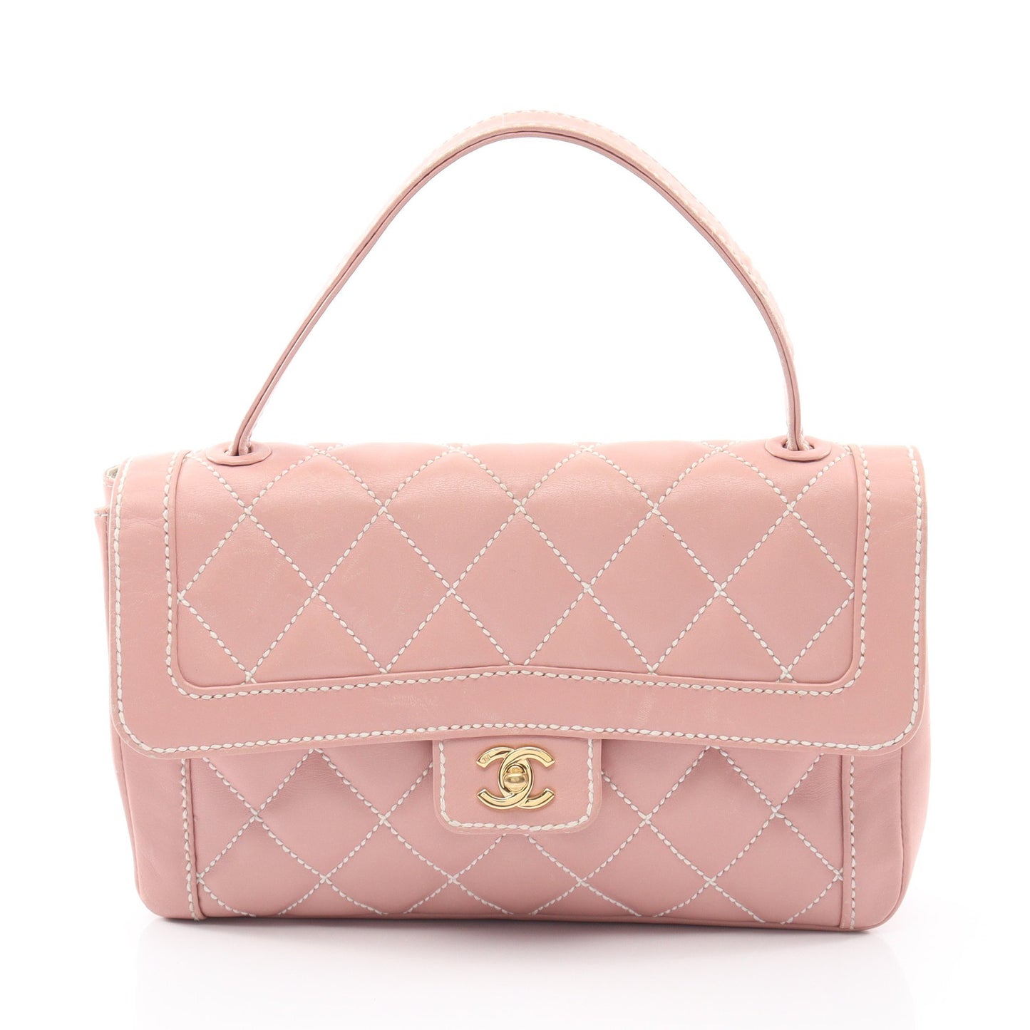 ワイルドステッチ ハンドバッグ レザー ピンク ゴールド金具 シャネル