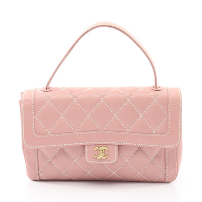 ワイルドステッチ ハンドバッグ レザー ピンク ゴールド金具 シャネル