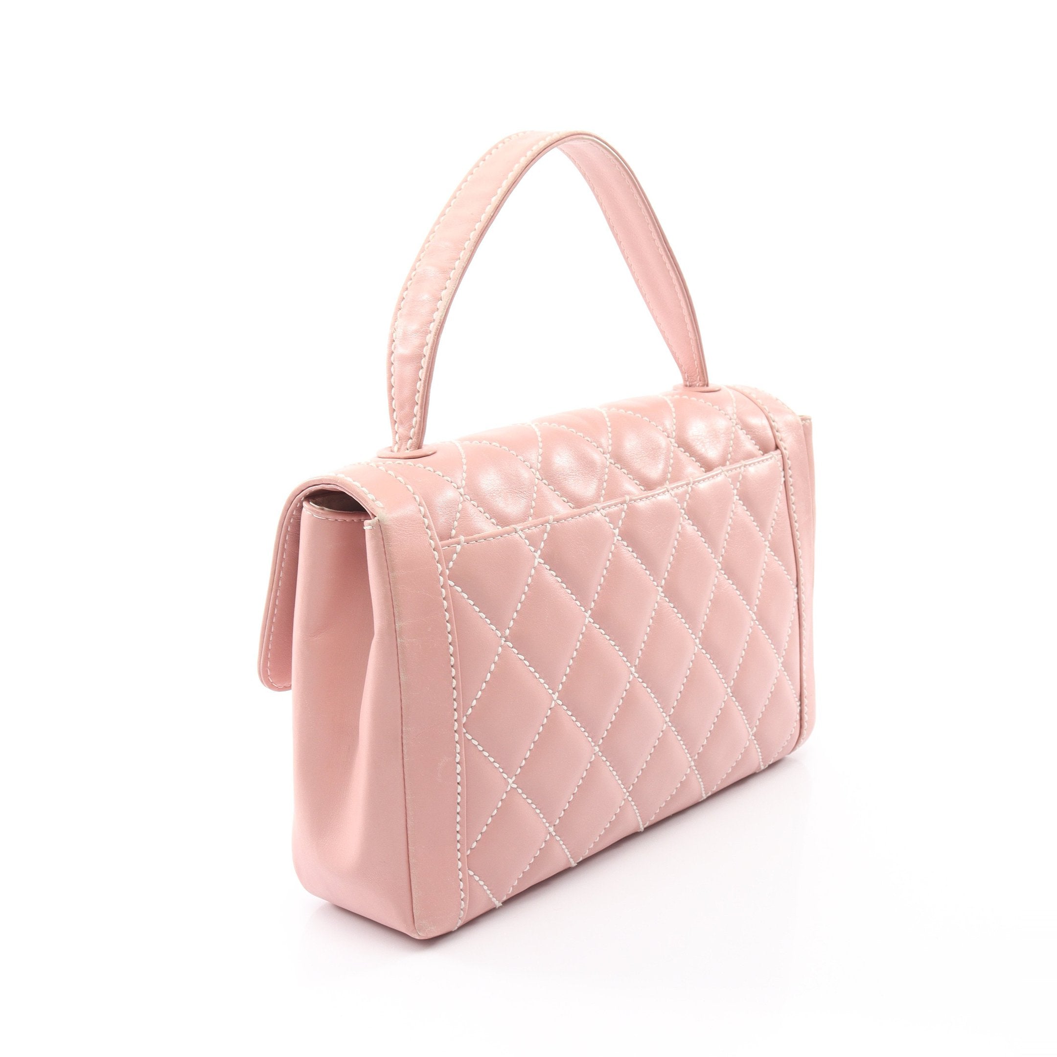 ワイルドステッチ ハンドバッグ レザー ピンク ゴールド金具 シャネル