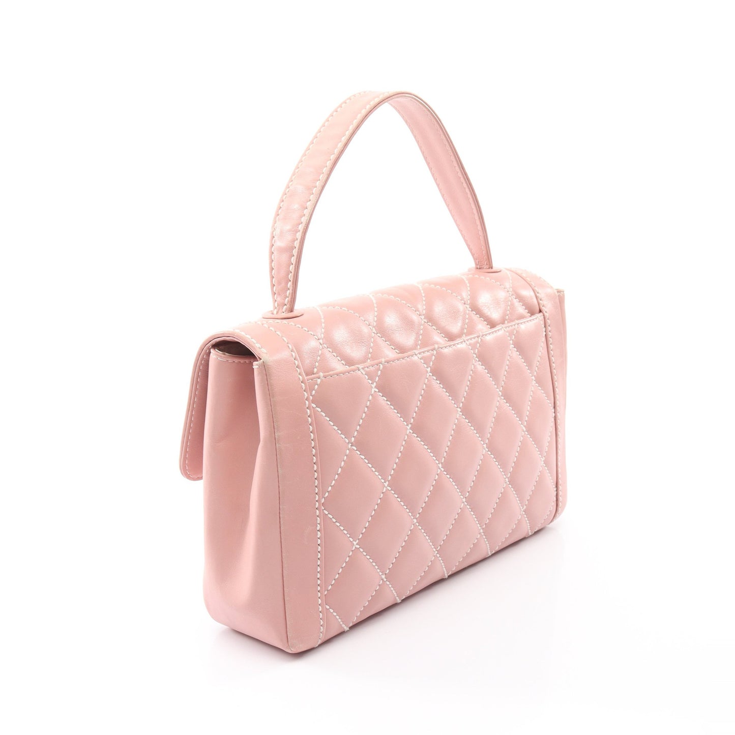 ワイルドステッチ ハンドバッグ レザー ピンク ゴールド金具 シャネル