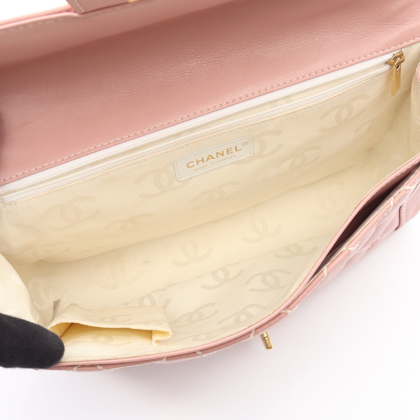 ワイルドステッチ ハンドバッグ レザー ピンク ゴールド金具 シャネル