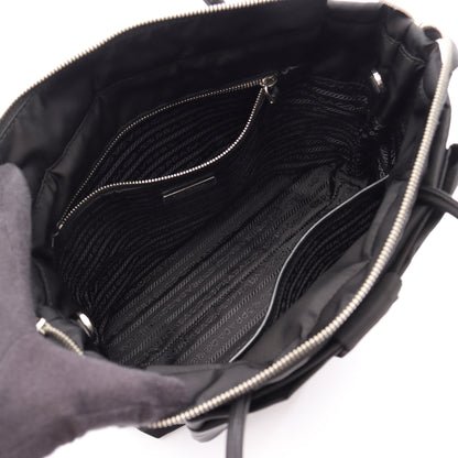 TESSUTO FIOCCO 2WAY ハンドバッグ ナイロン レザー ブラック プラダ